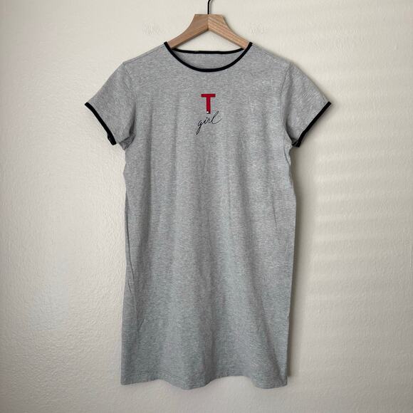Vintage 90s Tommy Hilfiger Womens Gray Tommy Girl T-Shirt Dress Ringer Size S/M - Picture 1 of 9